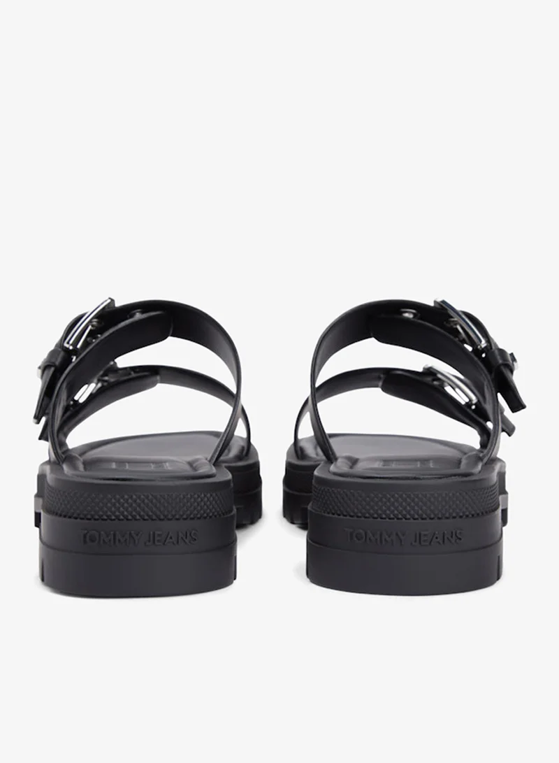 TOMMY JEANS Black Chunky Cleat Double Buckle Sandals for Women | Best Price UAE